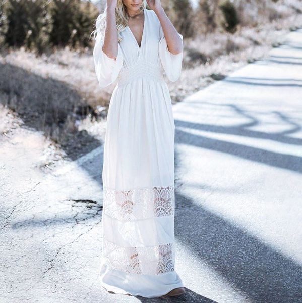 women v neck maxi dress lace patchwork wrap short sleeve summer long robe beachwear, Black;gray
women v neck maxi dress lace patchwork wrap short sleeve summer long robe beachwear, Black;gray