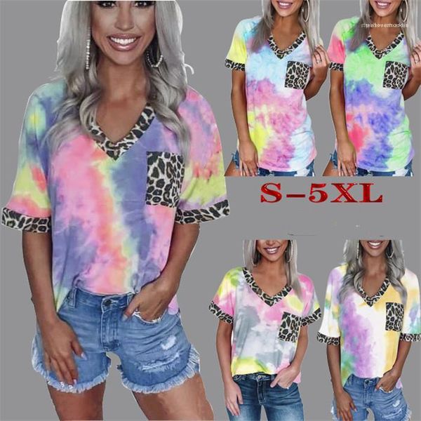 famale casual clothes women leopard stitch tshirt v neck short sleeve tie dye loose tees, White
famale casual clothes women leopard stitch tshirt v neck short sleeve tie dye loose tees, White