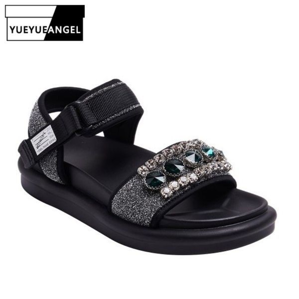 crystal sandals women 2020 summer rome platform sandals fashion street rhinestones open toe casual shoes beach sandalias mujer, Black 
crystal sandals women 2020 summer rome platform sandals fashion street rhinestones open toe casual shoes beach sandalias mujer, Black