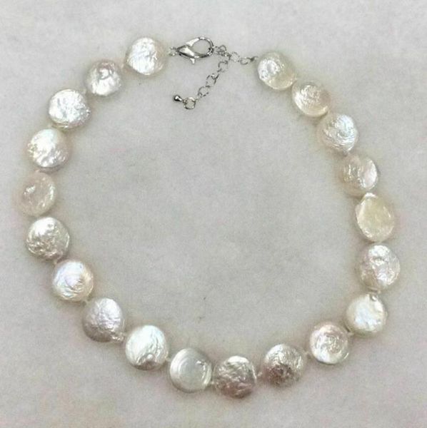 13-15mm cultured freshwater pearl choke necklace keshi coin necklace +tail chain, Silver
13-15mm cultured freshwater pearl choke necklace keshi coin necklace +tail chain, Silver