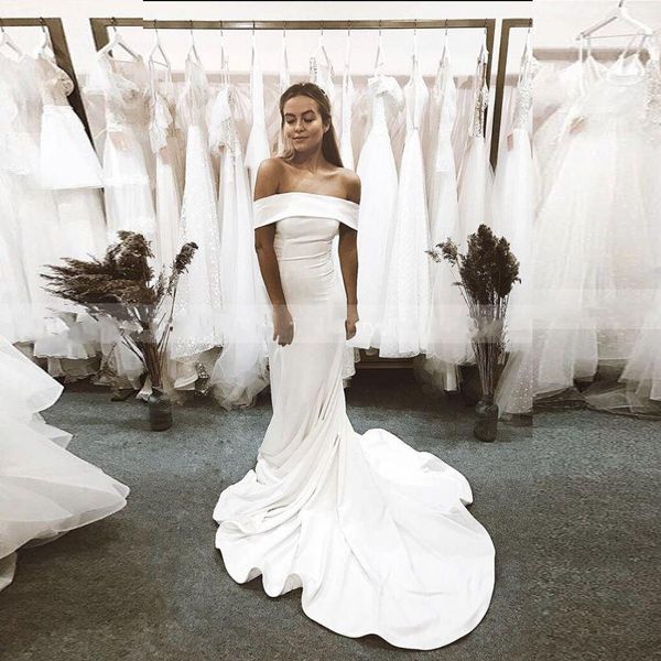 off shoulder simple long mermaid wedding dresses 2021 boat neck cowl back sweep train wedding gowns custom made, White
off shoulder simple long mermaid wedding dresses 2021 boat neck cowl back sweep train wedding gowns custom made, White