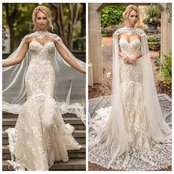 2019 sweetheart lace appliques slim mermaid wedding dresses with high neck wrap sweep train long bridal gowns formal vestidos de mariee
2019 sweetheart lace appliques slim mermaid wedding dresses with high neck wrap sweep train long bridal gowns formal vestidos de mariee
