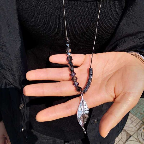black crystal beads leaf pendant long necklace for women 2020 fashion jewelry geometric sweater necklace collares, Silver
black crystal beads leaf pendant long necklace for women 2020 fashion jewelry geometric sweater necklace collares, Silver