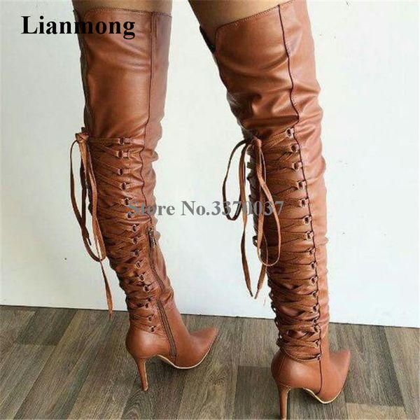 ladies new fashion brown leather pointed toe back lace-up gladiator boots thin heel long high heel boots dress shoes, Black
ladies new fashion brown leather pointed toe back lace-up gladiator boots thin heel long high heel boots dress shoes, Black