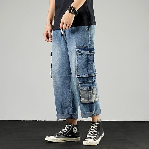 casual wide-leg straight leg jeans for men retro loose-fitting multi-pocket ankle pants autumn, Blue
casual wide-leg straight leg jeans for men retro loose-fitting multi-pocket ankle pants autumn, Blue