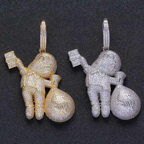 hip hop boy with money bag pendants cartoon character necklace iced out bling cubic zircon men's rapper jewelry, Silver
hip hop boy with money bag pendants cartoon character necklace iced out bling cubic zircon men's rapper jewelry, Silver