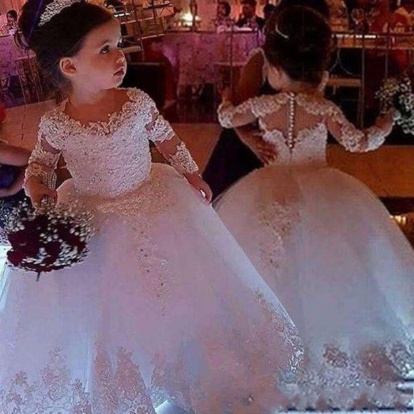 Newest 2020 Long Sleeves Flower Girl Dresses Lace Appliqued Beaded Little Girls Formal Dress Button Back Girls Ball Gown Kids AL2385
Newest 2020 Long Sleeves Flower Girl Dresses Lace Appliqued Beaded Little Girls Formal Dress Button Back Girls Ball Gown Kids AL2385