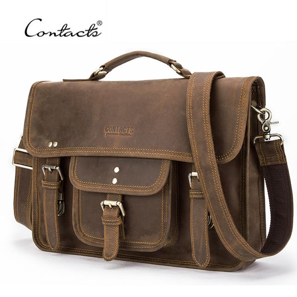 CONTACT'S Vintage Men Briefcase Bag Crazy Horse Leather Shoulder Messenger Bags Quality Tote Bag Business Handbag for 14" Laptop
CONTACT'S Vintage Men Briefcase Bag Crazy Horse Leather Shoulder Messenger Bags Quality Tote Bag Business Handbag for 14" Laptop