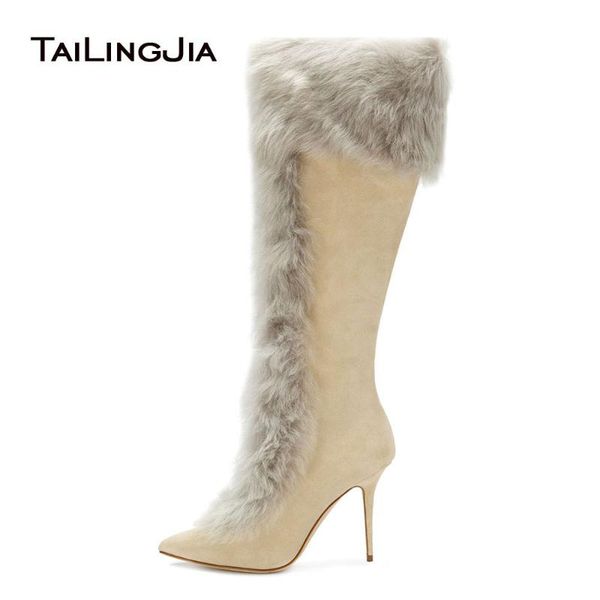 women tan faux suede high heel knee high shearling boots pointy toe zipper long boots beige stilettos ladies winter shoes 2020, Black
women tan faux suede high heel knee high shearling boots pointy toe zipper long boots beige stilettos ladies winter shoes 2020, Black
