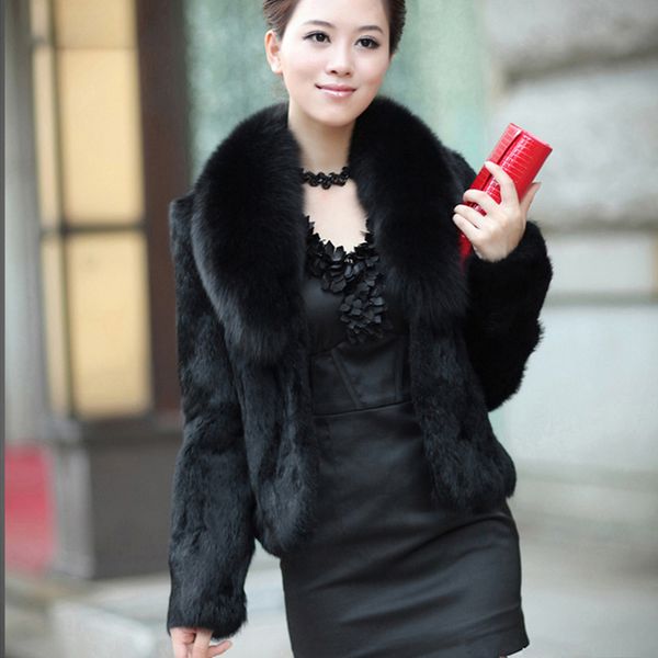 women's fur & faux winter long sleeve coat women fashion warm luxury cony hair collar er short, Black
women's fur & faux winter long sleeve coat women fashion warm luxury cony hair collar er short, Black