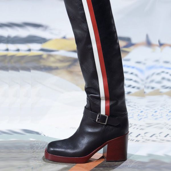 2020 chic cow leather knee high boots women round toe red white stripe chunky high heel boots woman fashion knight, Black
2020 chic cow leather knee high boots women round toe red white stripe chunky high heel boots woman fashion knight, Black