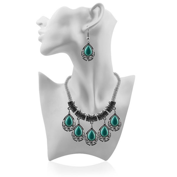 5 set water drop and flower green turquoise stone pendant necklace drop earrings silver plated jewelry set
5 set water drop and flower green turquoise stone pendant necklace drop earrings silver plated jewelry set