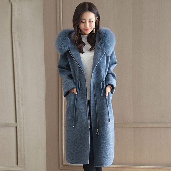 women winter long woolen coat with fur collar fashion ladies warm hooded split side blend jacket windbreaker f1243, Black
women winter long woolen coat with fur collar fashion ladies warm hooded split side blend jacket windbreaker f1243, Black