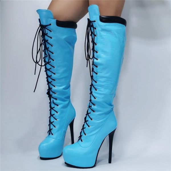 boots linamong woman fashion blue black patchwork round toe platform lace up front stiletto heels knee high long plus size
boots linamong woman fashion blue black patchwork round toe platform lace up front stiletto heels knee high long plus size