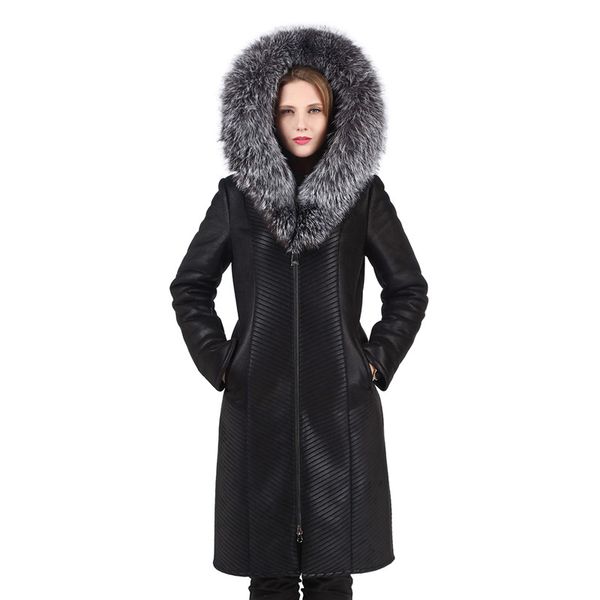 women's warm winter hooded coat with real fur trim hood double-face fur coat female slim fit women elegant faux, Black
women's warm winter hooded coat with real fur trim hood double-face fur coat female slim fit women elegant faux, Black