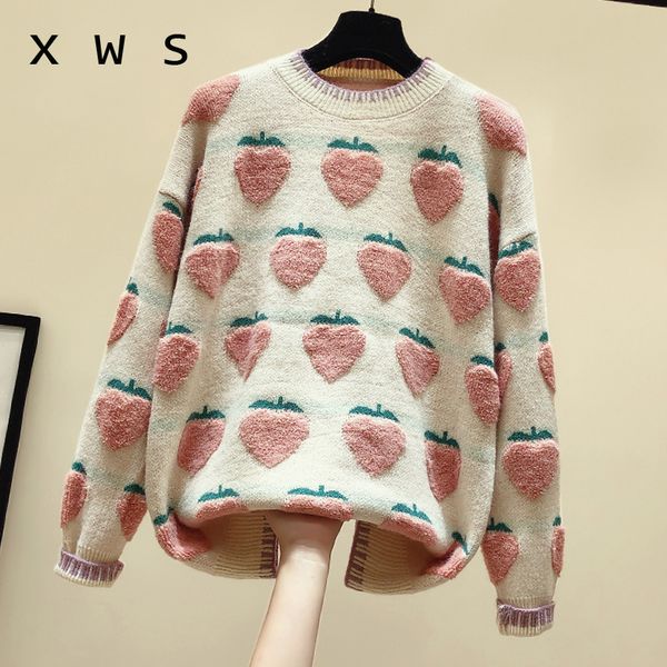 women's sweaters autumn winter thick strawberry kint sweater 2021 fashion print long sleeve o neck oversized jumper pullover female, White;black
women's sweaters autumn winter thick strawberry kint sweater 2021 fashion print long sleeve o neck oversized jumper pullover female, White;black