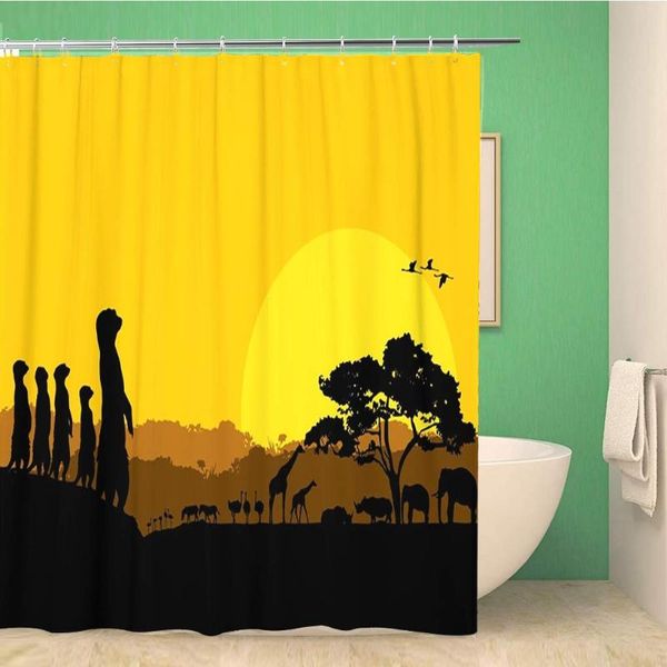 bathroom shower curtain african illustration of wildlife animals silhouette at sunset vector africa polyester fabric 66x72
bathroom shower curtain african illustration of wildlife animals silhouette at sunset vector africa polyester fabric 66x72