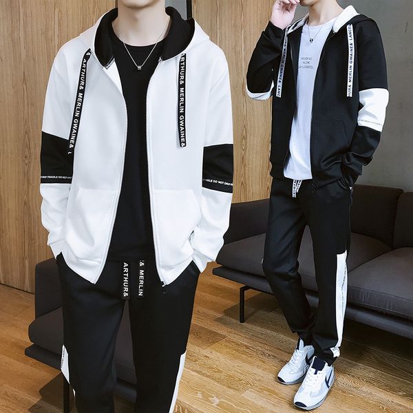 spring and autumn sweater men's suit men's korean style trendy student hoodie youth casual sportswear two-piece set, Black;white
spring and autumn sweater men's suit men's korean style trendy student hoodie youth casual sportswear two-piece set, Black;white