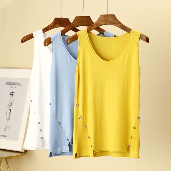 women's vests summer slim 2021 wear loose shirt bottom vest ice silk sleeveless knitted for women, Black;white
women's vests summer slim 2021 wear loose shirt bottom vest ice silk sleeveless knitted for women, Black;white