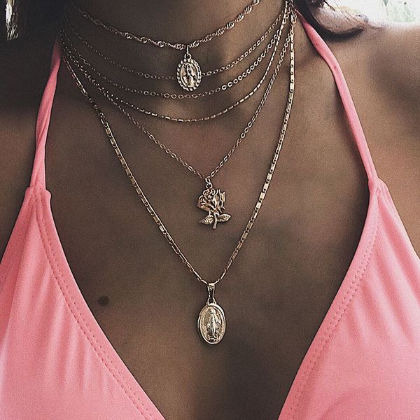 necklace women fashion nightclub new style jesus flora rose shaped multi-layer thin chain jewelry, Silver
necklace women fashion nightclub new style jesus flora rose shaped multi-layer thin chain jewelry, Silver