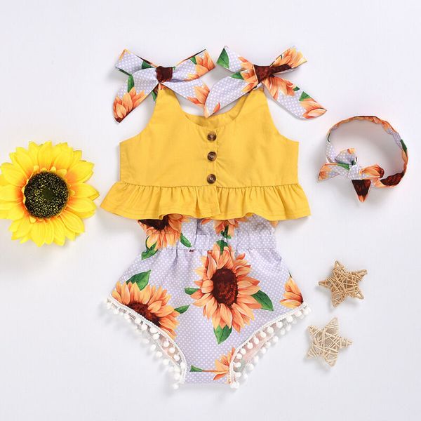 3pcs infant kids baby girls clothes sets sunflowers print sleeveless vest yellow +shorts headband 2020, White
3pcs infant kids baby girls clothes sets sunflowers print sleeveless vest yellow +shorts headband 2020, White