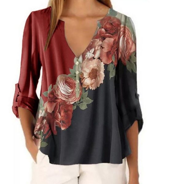 women blouses floral print ladies shirts and v neck blouse causal 3/4 sleeve womens clothing autumn female blouses, White
women blouses floral print ladies shirts and v neck blouse causal 3/4 sleeve womens clothing autumn female blouses, White
