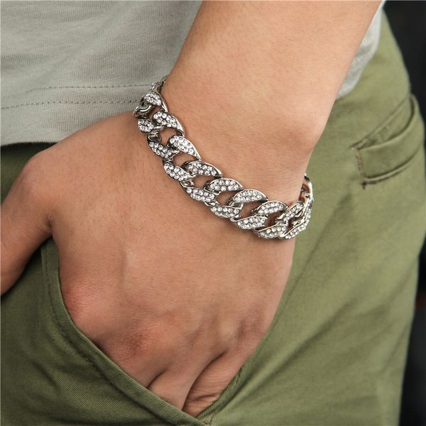 rhinestone link cuban bracelet chain iced out hip hop bracelet for men paved cz rapper luxury hand jewelry accessories gift, Black
rhinestone link cuban bracelet chain iced out hip hop bracelet for men paved cz rapper luxury hand jewelry accessories gift, Black