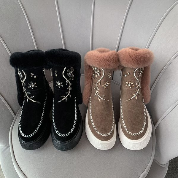 2020 new winter shoes women's snow boots cow suede crystal hair snow boots women's ankle bottes femme, Black
2020 new winter shoes women's snow boots cow suede crystal hair snow boots women's ankle bottes femme, Black
