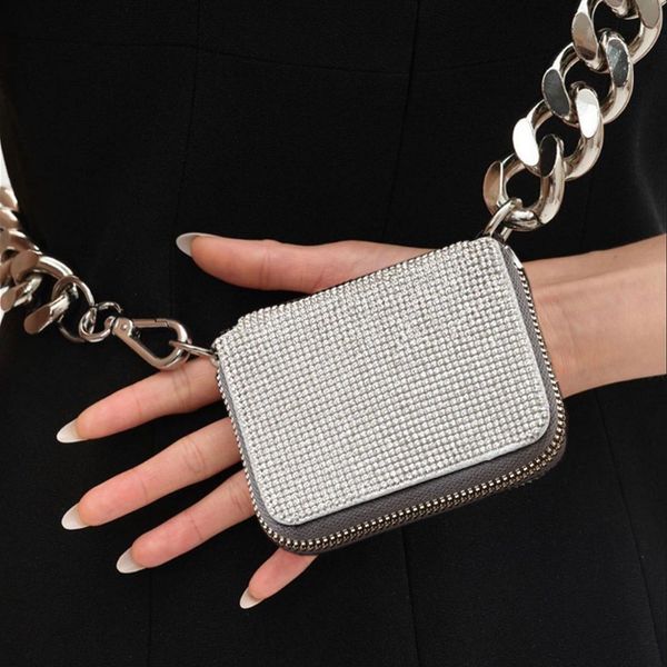 мода сумки на ремне 2020 новая персонализированная толстые цепи rhinestone мини одно плечо диагональный твердая casual женский a007