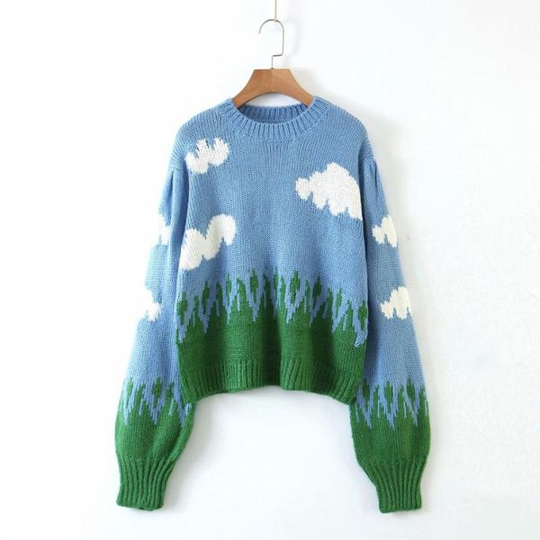 2020 blue clothing women sweater autumn clothing small blue sky and white cloud printed sweater short loose girls wear sweater autumn, White;black
2020 blue clothing women sweater autumn clothing small blue sky and white cloud printed sweater short loose girls wear sweater autumn, White;black