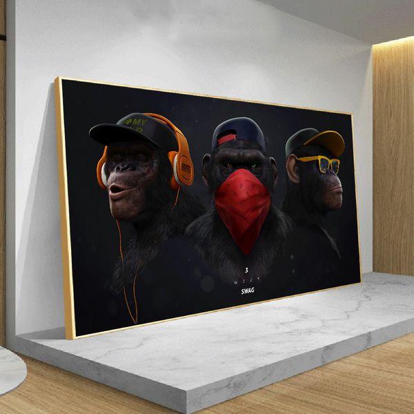 funny wise monkey swag with headphone modern cool animal canvas art poster and prints wall picture for living room decoration
funny wise monkey swag with headphone modern cool animal canvas art poster and prints wall picture for living room decoration