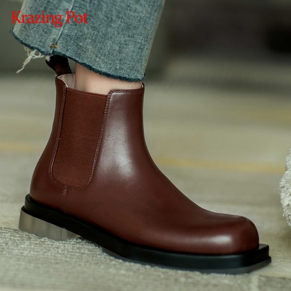 krazing pot stretch boots real leather british square toe thick med heel slip on young lady maiden ankle boots l89, Black
krazing pot stretch boots real leather british square toe thick med heel slip on young lady maiden ankle boots l89, Black
