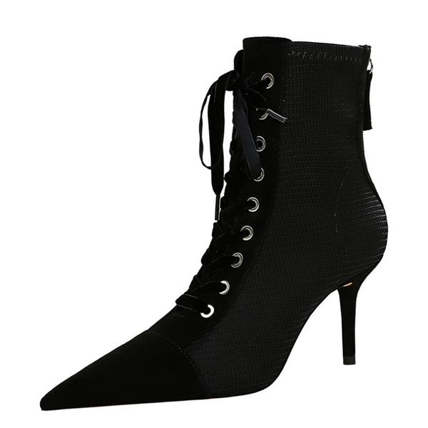 womens stilettos heeled ankle boots lace-up pointed toe suede slim thin heel winter short bootie shoes, Black
womens stilettos heeled ankle boots lace-up pointed toe suede slim thin heel winter short bootie shoes, Black