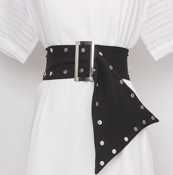 women's runway fashion rivet punk white black fabric cummerbunds female dress corsets waistband belts decoration wide belt r828, Black;brown
women's runway fashion rivet punk white black fabric cummerbunds female dress corsets waistband belts decoration wide belt r828, Black;brown