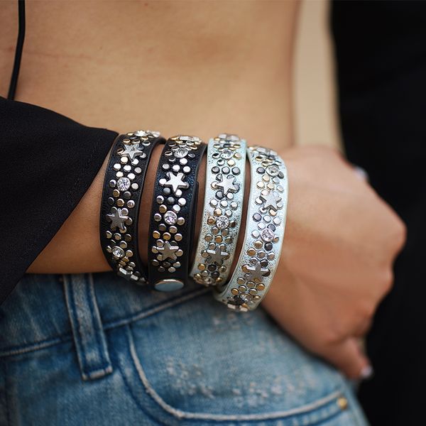 bangle wholesale 6 pcs lot wrapped leather bracelet spike rhinestone star dot pave casual jewelry, Black
bangle wholesale 6 pcs lot wrapped leather bracelet spike rhinestone star dot pave casual jewelry, Black