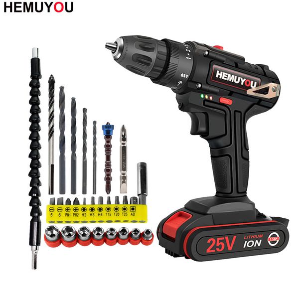 25v cordless electric screwdriver household rechargeable lithium battery drill electric tool drill driver+accessories
25v cordless electric screwdriver household rechargeable lithium battery drill electric tool drill driver+accessories