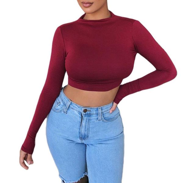 women's t-shirt women slim simple long sleeve crop ladies solid color turtleneck bodycon t-shirts autumn spring absorption tee, White
women's t-shirt women slim simple long sleeve crop ladies solid color turtleneck bodycon t-shirts autumn spring absorption tee, White