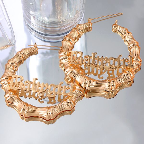 trendy new hollow bamboo circle hoop earrings for women gold silver color letter babygirl statement earrings 2020 punk jewelry, Golden;silver 
trendy new hollow bamboo circle hoop earrings for women gold silver color letter babygirl statement earrings 2020 punk jewelry, Golden;silver