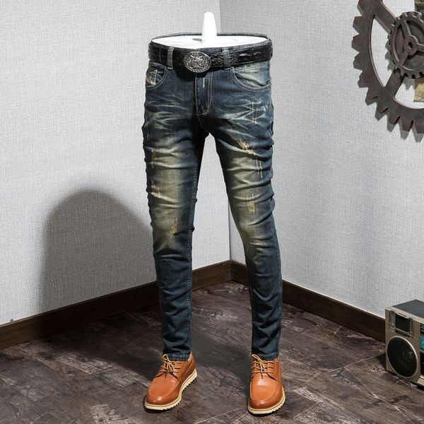 cross-border men's jeans stretch small straight tube retro personality trendy brand white casual trousers manufacturers issued on beha, Blue
cross-border men's jeans stretch small straight tube retro personality trendy brand white casual trousers manufacturers issued on beha, Blue