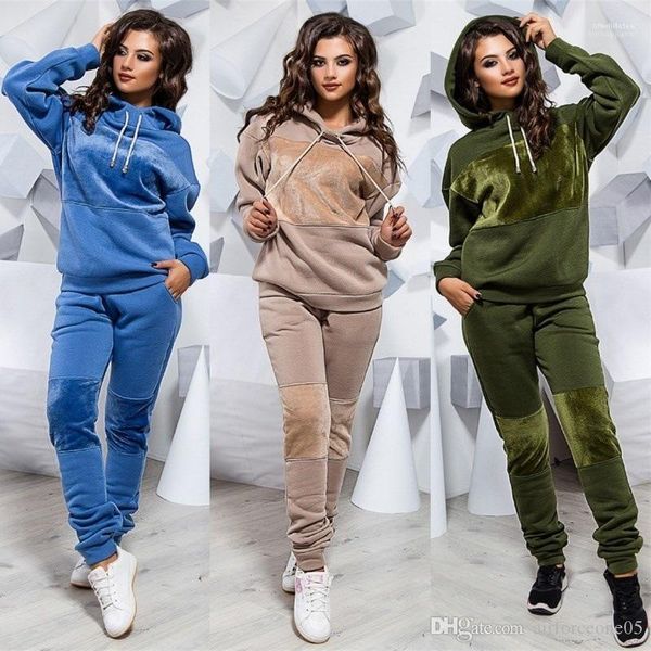 women winter hooded 2pcs set fashion panelled 2pcs pants casual womens clothing, White