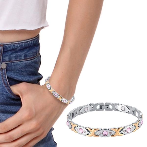 crystal gem woman bracelet stainless steel health energy magnetic gold fashion jewelry lady bracelets gift for girls, Black
crystal gem woman bracelet stainless steel health energy magnetic gold fashion jewelry lady bracelets gift for girls, Black