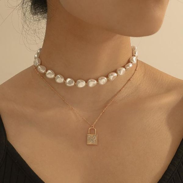 fashion 2 layers pearls geometric pendants necklaces for women punk gold metal butterfly lock necklace new design jewelry gift, Silver
fashion 2 layers pearls geometric pendants necklaces for women punk gold metal butterfly lock necklace new design jewelry gift, Silver