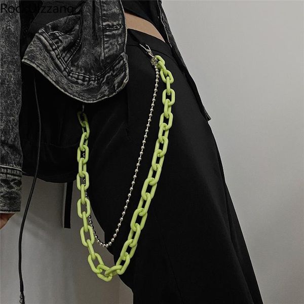 acrylic plastic metal double chain two strap belt accessories streetwear hip hop punk party gothic waist fashion cloth matching, Black;brown