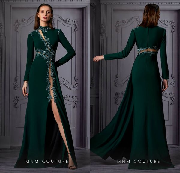 dark green mermaid prom dresses long sleeve lace appliqued robe de soiree evening gowns high neck side split beaded celebrity dress, Black
dark green mermaid prom dresses long sleeve lace appliqued robe de soiree evening gowns high neck side split beaded celebrity dress, Black