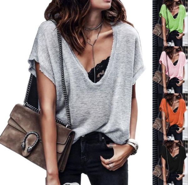 loose tshirts woman summer v-neck short sleeve solid color casual tees women fashion clothes women plus size, White
loose tshirts woman summer v-neck short sleeve solid color casual tees women fashion clothes women plus size, White