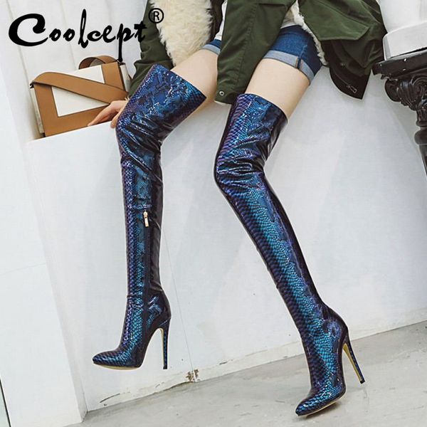 coolcept thigh high boots women plus size 33-46 snake print pointed toe zipper thin heels winter shoes women over knee, Black
coolcept thigh high boots women plus size 33-46 snake print pointed toe zipper thin heels winter shoes women over knee, Black