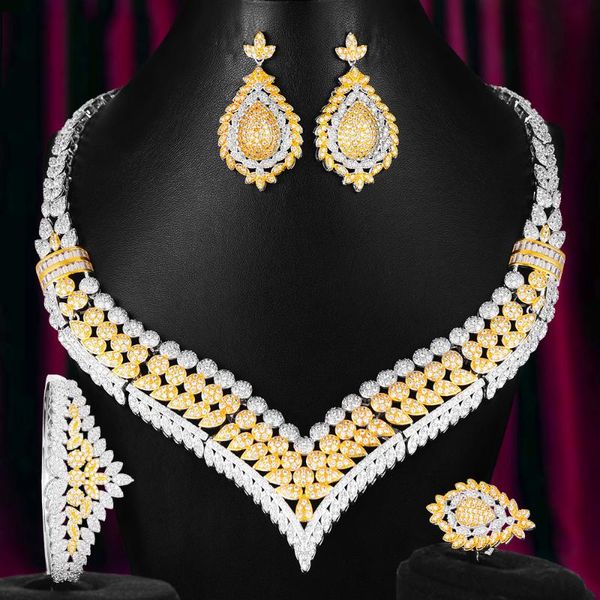 new trendy 4pcs luxury bicolor geometric jewelry sets for women wedding african cubic zircon dubai bridal jewelry 2020, Silver
new trendy 4pcs luxury bicolor geometric jewelry sets for women wedding african cubic zircon dubai bridal jewelry 2020, Silver