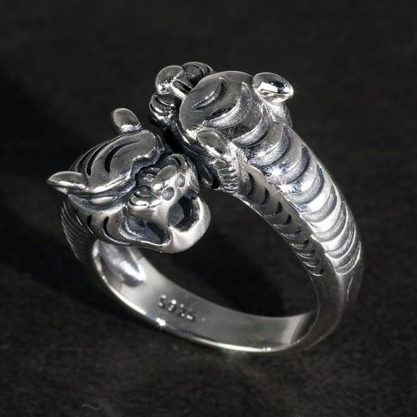 cluster rings real pure 925 sterling silver men's double tiger heads retro punk rock opening adjustable biker fine jewelry, Golden;silver
cluster rings real pure 925 sterling silver men's double tiger heads retro punk rock opening adjustable biker fine jewelry, Golden;silver
