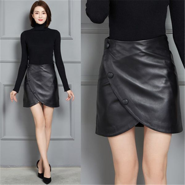 2020 new fashion genuine real sheep leather skirt k8, Black