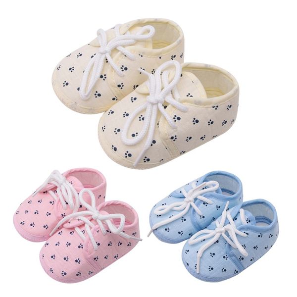 Cute Toddler Baby Girl Footprint Printing Lace Up Crib Shoes Casual Non-slip Baby Shoes 0-18m Lovely Newborn Gifts